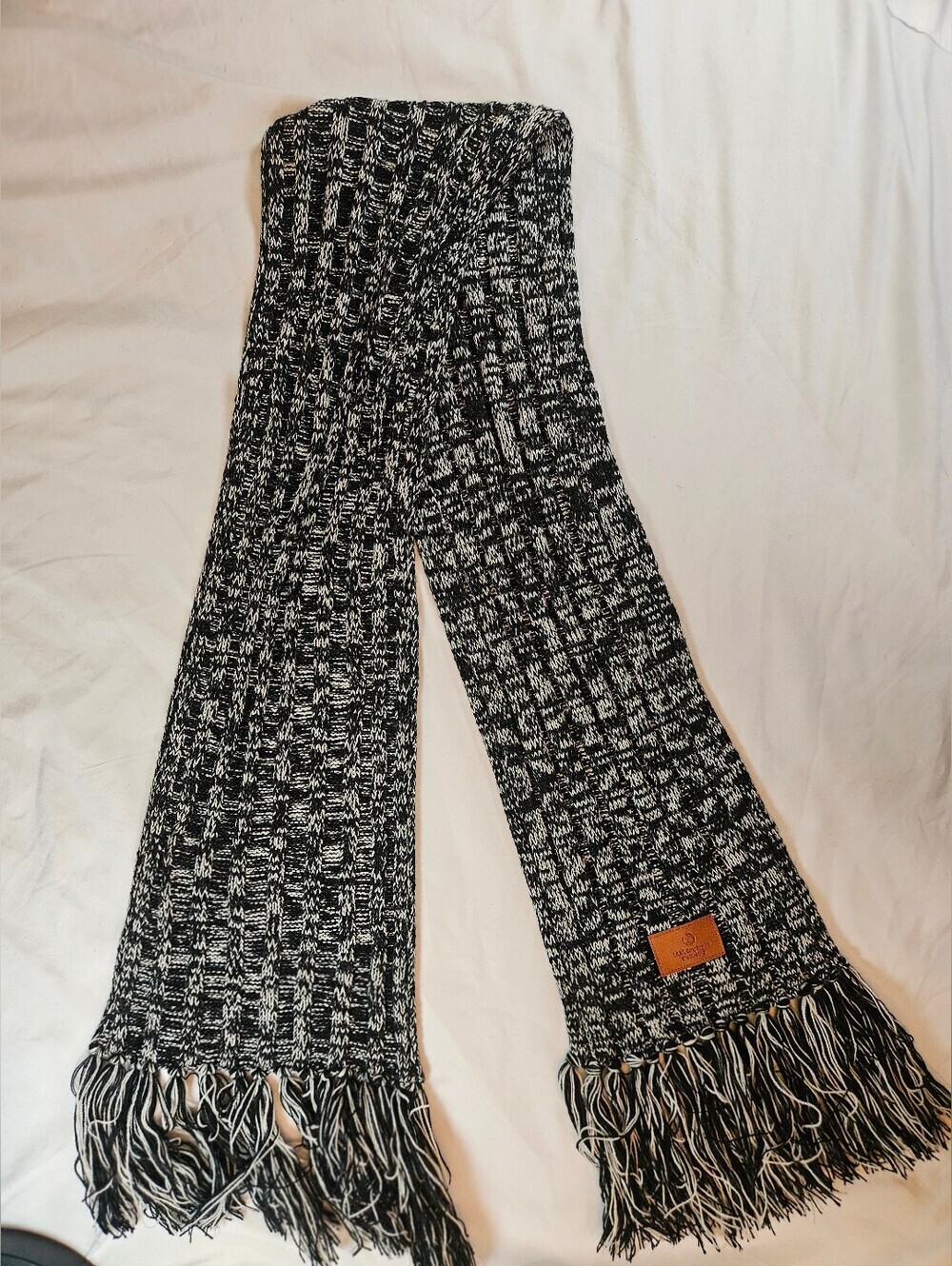 Leeman New York Womens Black And White Marled Fringed End Scarf Size OS